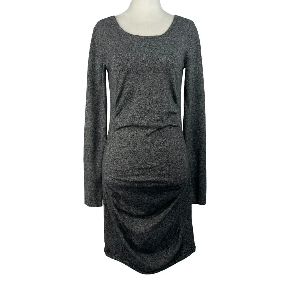 express ruched long sleeve dress Crew Neck Long Sleeve Twist Front Ruched Mini Dress